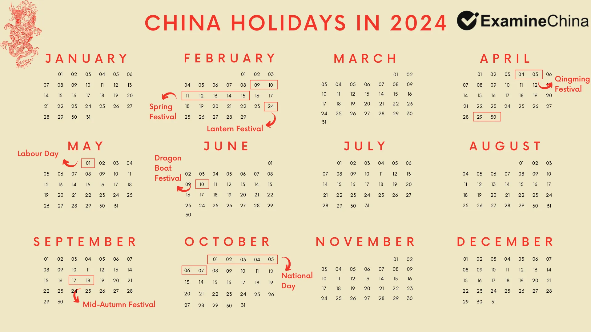 Holidays in China 2024 Chinese calendar 2024